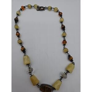 Vintage Bronze Tone Yellow & Amber Beads Choker Necklace